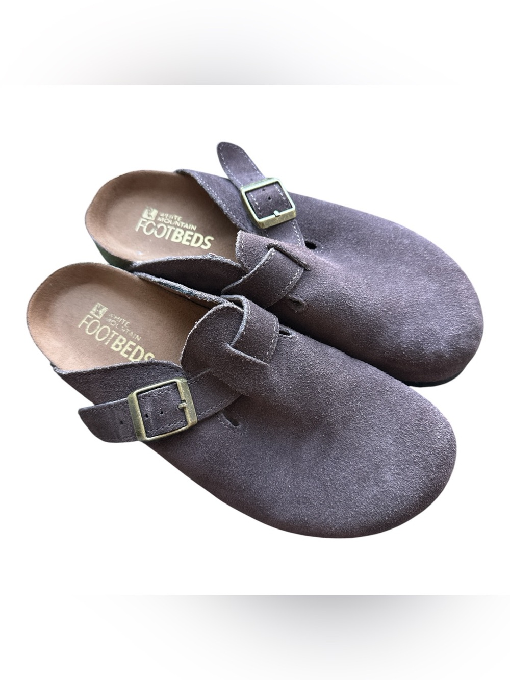 White Mountain Bari Clogs 6 Women’s Dark Brown Suede Slip-On Buckle - Picture 2 of 9